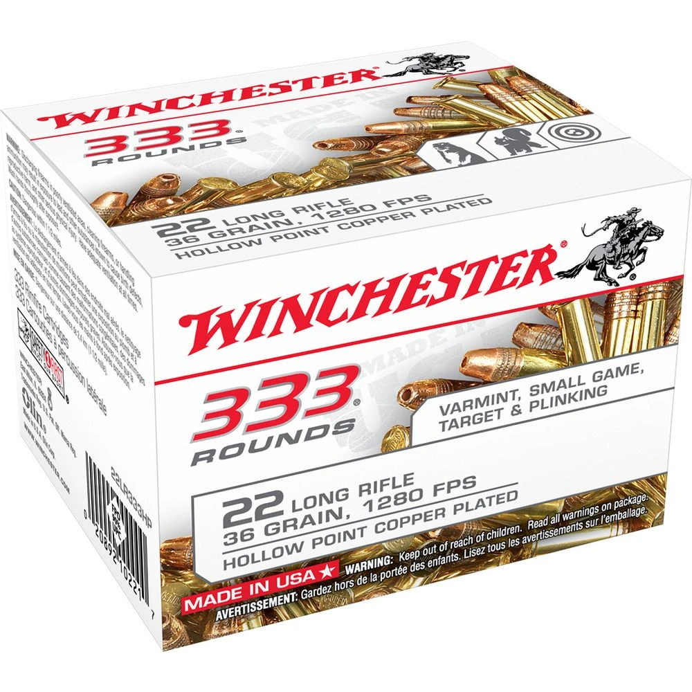 Winchester 22 Long Rifle - 36 Grain Hollow Point Copper Ammo, 333-Round, 22LR333HP 3 Winchester 22 Long Rifle - 36 Grain Hollow Point Copper Ammo, 333-Round, 22LR333HP