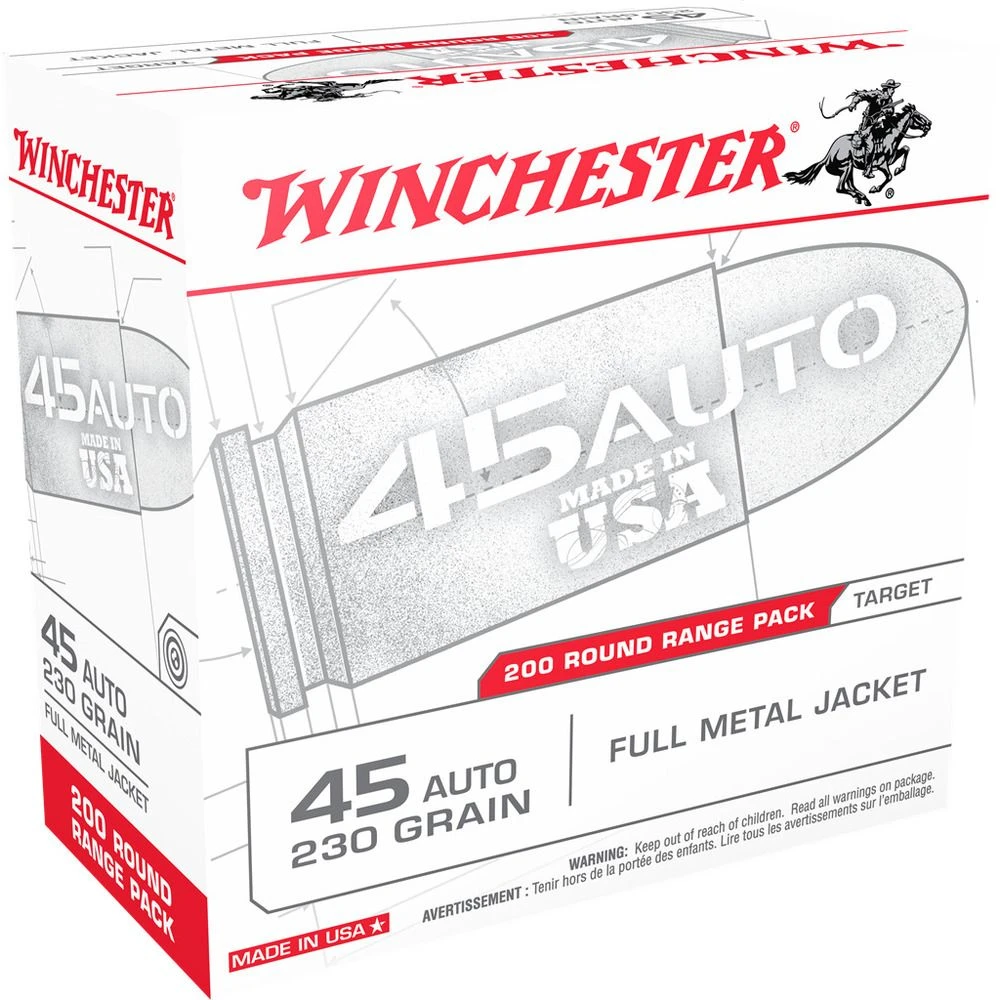 Winchester 45 Auto - 230 Grain Full Metal Jacket Ammo, 200-Round, USA45W 3 Winchester 45 Auto - 230 Grain Full Metal Jacket Ammo, 200-Round, USA45W