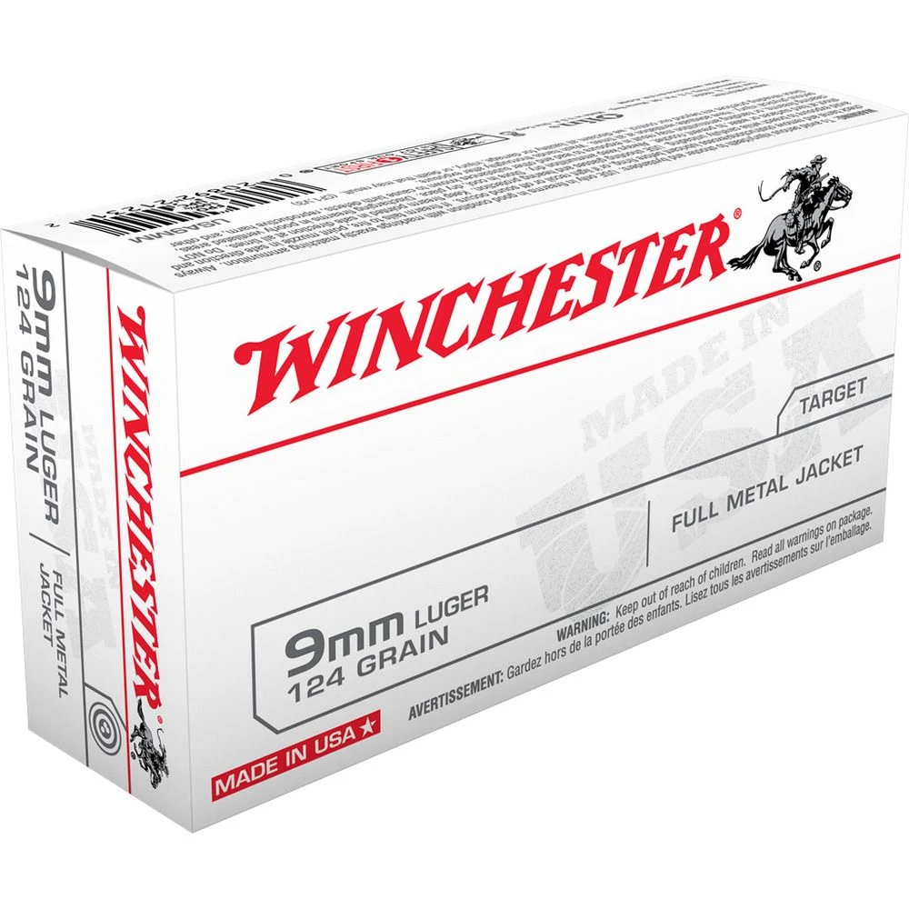 Winchester 9mm Luger - 115 Grain Full Metal Jacket Ammo, 100-Round, USA9MMVP 3 Winchester 9mm Luger - 115 Grain Full Metal Jacket Ammo, 100-Round, USA9MMVP