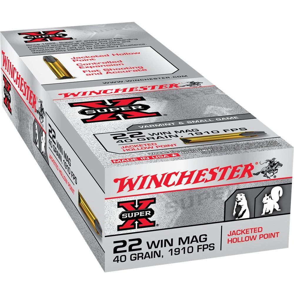 Winchester 22 WIN MAG - 40 Grain Jacketed Hollow Point Ammo, 50-Round, X22MH 3 Winchester 22 WIN MAG - 40 Grain Jacketed Hollow Point Ammo, 50-Round, X22MH