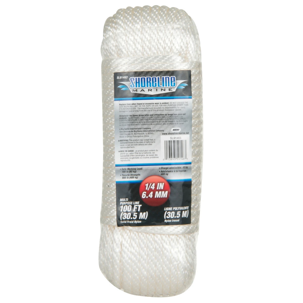 Shoreline Marine Multi-Purpose Solid Braid Nylon Line, White, 59146, 1/4 IN x 100 FT 3 Shoreline Marine Multi-Purpose Solid Braid Nylon Line, White, 59146, 1/4 IN x 100 FT